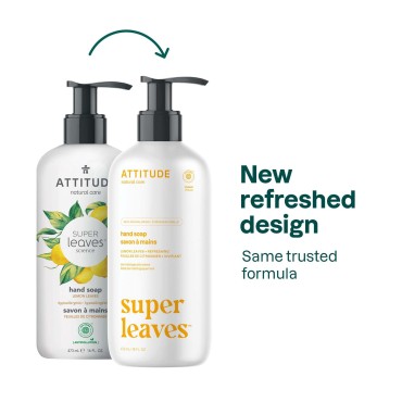 ATTITUDE Liquid Hand Soap, EWG Verified, Plant and Mineral-Based Ingredients, Vegan and Cruelty-free, Lemon Leaves, 16 Fl Oz