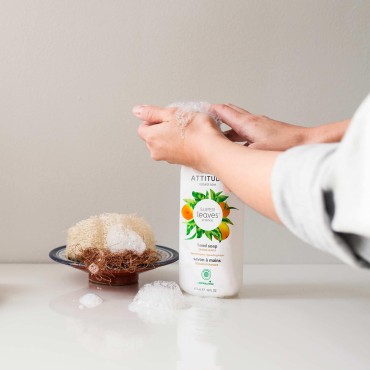 ATTITUDE Hand Soap, EWG Verified, Plant- and Mineral-Based Formula, Vegan & Cruelty-free Personal Care Products, Hypoallergenic, Orange Leaves, 16 Fl Oz
