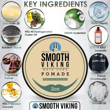 Hair Pomade for Men | Smooth Viking Pomade for Men Medium Hold & High Shine (2 Ounces) - Water Based Mens Hair Pomade for Straight, Thick and Curly Hair