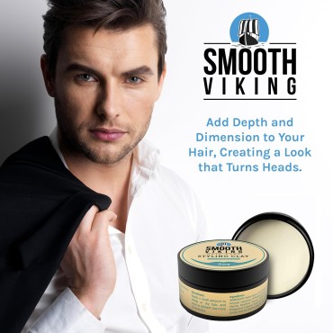 Smooth Viking Hair Clay for Men - Strong Hold, Matte Finish Hair Styling Product for Effortless Styling, Long-Lasting Control & Polished Appearance, 2oz