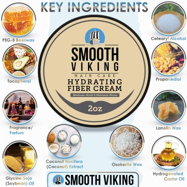Smooth Viking Hair Styling Cream for Men - Grooming Hair Product - Matte Finish, Medium Hold and Minimal Shine Gel, Hydrating Fiber Cream for Daily Use, 2oz