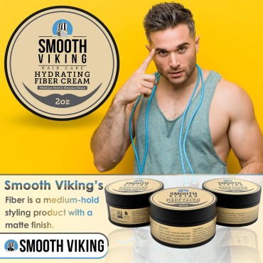 Smooth Viking Hair Styling Cream for Men - Grooming Hair Product - Matte Finish, Medium Hold and Minimal Shine Gel, Hydrating Fiber Cream for Daily Use, 2oz