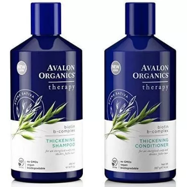 Avalon Organics All Natural Biotin B-Complex Therapy Thickening Shampoo and Conditioner For Hair Loss and Thinning Hair, 14 Fl Oz (Pack of 2)