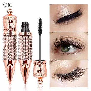 MiDenso 4D Curl Black Mascara Eyelash Waterproof Unique Design Golden Color with Diamond Top Christmas Gift for Beauty Lady