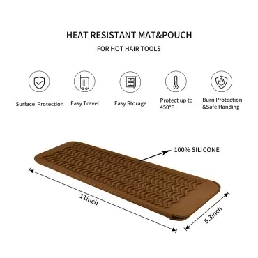 EIOKIT Silicone Heat Resistant Travel Mat Pouch for Hair Straightener,Crimping Iron,Hair Curling Iron,Hair Curling Wand,Flat Iron,Hair Waving Iron and Hair Styling Tools (1 Pack, Brown)