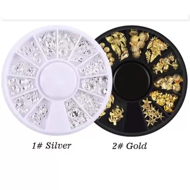 Lookathot 1 Disc 12 Styles 3D Mixed Design Nail Art Stickers Decals Metallic Silver Marine Life Shell Star Sea Studs Rhinestones Accessories Manicure DIY Decoration Tools