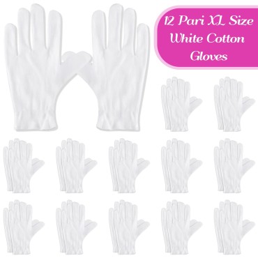 Paxcoo 12 Pairs XL White Cotton Gloves for Dry Han...