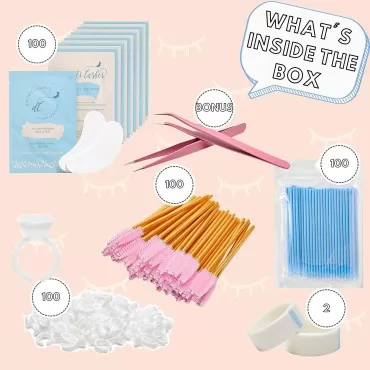Lash Extension Supplies - Lash Tech Supplies for Eyelash Extension Supplies - 3 Lash Extension Tweezers, Mascara Wands, Cotton Swabs, Glue Rings, Eyelash Extension Tape, Silicone Eyelash Pads DiviniTi