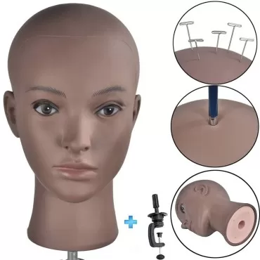 ErSiMan Afro Cosmetology Mannequin Head Bald Manikin head for Wigs Making Wig Display Hat Display Glasses Display with Free Clamp