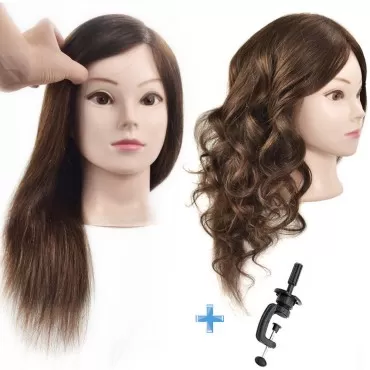 ErSiMan Professional Female Cosmetology Mannequin Head with Hair 100% Human Hair 18