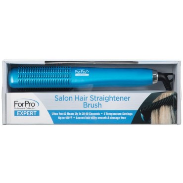ForPro Expert Salon Hair Straightener Brush, Ultra-Fast Nano Ceramic Heater with 3D Heating Teeth, 3 Heat Settings, Auto-Off