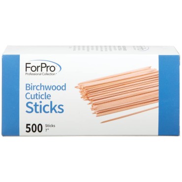 ForPro Birchwood Cuticle Sticks, Double Sided, Multi-Purpose Cuticle Pusher for Manicures and Pedicures, 7” L, 500-Count