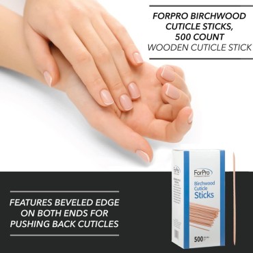 ForPro Birchwood Cuticle Sticks, Double Sided, Multi-Purpose Cuticle Pusher for Manicures and Pedicures, 7” L, 500-Count