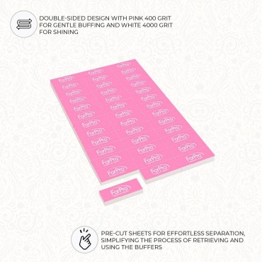 ForPro Sparkle Mini Buffer Sheet, Pre-Cut, Double-Sided Manicure & Pedicure Nail Buffers, Pink 400/White 4000 Grit, 39-Count