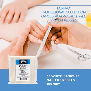 ForPro O-Files Replaceable File System Refills, 180 Grit, Manicure Nail File Refills, 3.9” L x .6“ W, White, 50-Count
