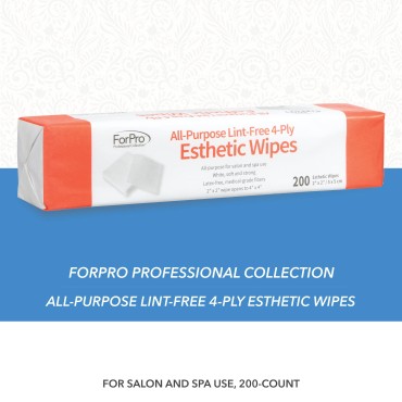 ForPro All-Purpose Lint-Free 4-Ply Esthetic Wipes, for Salon and Spa Use, Soft, Strong and Durable, Latex-Free, Medical-Grade Fibers, 2” x 2”, 200-Count