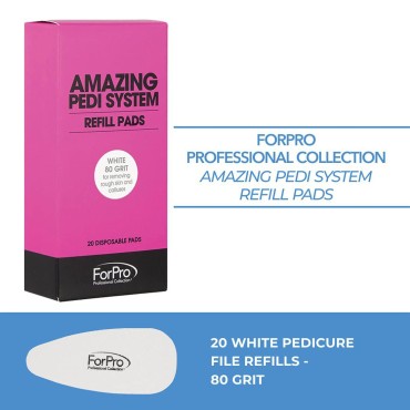 ForPro Amazing Pedi System Refill Strips, White, 80 Grit, Pedicure File Refills, 5” L x 2.5” W, 20-Count