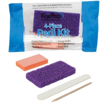 ForPro 4-Piece Pedicure Kit, 200-Count, Individually-Packed, Purple Pumice Pad, White Wood Nail File 80/100 Grit, Orange Mini Buffer 80/100 Grit, Wood Stick