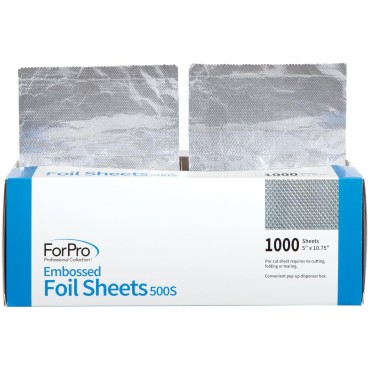 ForPro Embossed Foil Sheets 500S, Aluminum Foil, Pop-Up Foil Dispenser, Hair Foils for Color Application and Highlighting Services, Food Safe, 5” W x 10.75” L, 1000-Count