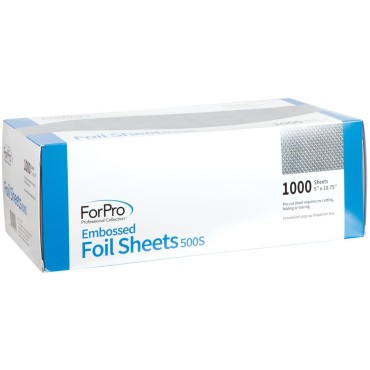 ForPro Embossed Foil Sheets 500S, Aluminum Foil, Pop-Up Foil Dispenser, Hair Foils for Color Application and Highlighting Services, Food Safe, 5” W x 10.75” L, 1000-Count