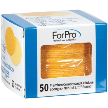 ForPro Premium Compressed Facial Sponges, 50-Count Cellulose Sponges for Facial Cleaning, Exfoliating and Makeup Removal, 2.75