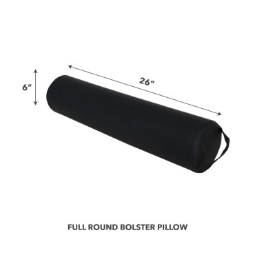 ForPro Full Round Bolster Pillow, Black, Oil and Stain-Resistant, for Massage and Yoga, 6” R x 26” L