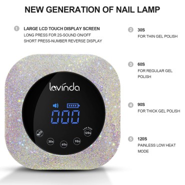 Lavinda UV LED Nail Lamp, 54W Rechargeable Cordless Nail Lamp Nail Dryer Gel Polish UV Nail Light with 4 Timer Setting, Professional Quick Dry Curing Lamp with Display Auto Sensor for Salon & Home