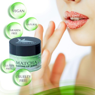 Exfoliating Green Tea Matcha Sugar Lip Scrub, Hydr...