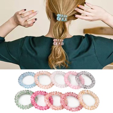 10 Piece Spiral Hair Ties For Thick Hair, Coil Elastics Hair Ties, Multicolor Medium Spiral Hair Ties, No Crease Hair Coils, Telephone Cord Plastic Hair Ties For Women And Girls (Wave Point Matte)