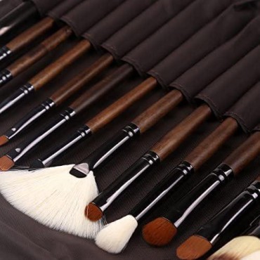 Makeup Brush Set, 15pcs Unique Walnut Makeup Brushes with Vegan Leather Bag, Professional No Shed Tan Makeup Brushes
