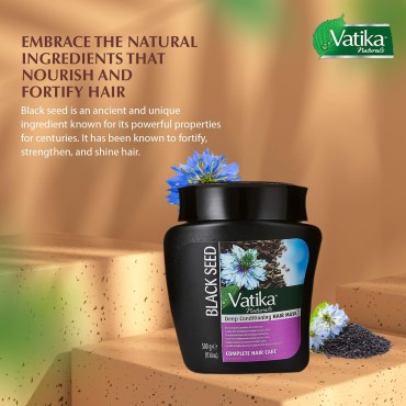 Dabur Vatika Naturals Hair Mask - Deep Conditioning Revitalizer with Natural Ingredients - Enhances Hair Texture & Shine - Promotes Strong, Silky, and Manageable Hair - Enriched with Blackseed (500g)
