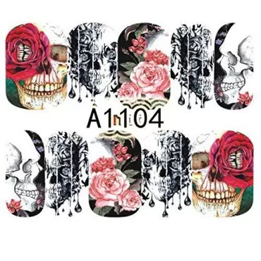 Tvoip 12 Sheet Nail Art Water Transfer Decals Nail Sticker Halloween Skull Bone Clown Tattoo Sliders For Nails Accessories