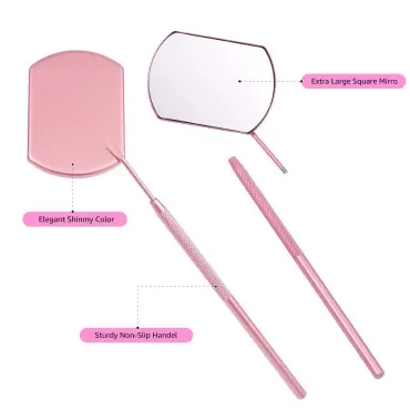 Embagol Mirror for Eyelash Lash Mirror Extra Large Square Lash Mirror for Lash Extension Supplies Detachable Stainless Steel Makeup Mirror Eyelash Extensions Accessories Pink