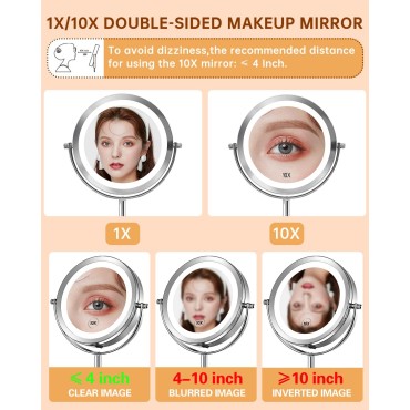 1X/10x Magnified Lighted Makeup Mirror Double Side...