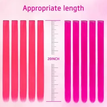 Hair Extensions 10Pieces 20 Inch Colored Clip In For Women Girls Hiar Accessories Wig Pieces Synthetic Hair Pieces festival celebrate (Rose red, Pink)