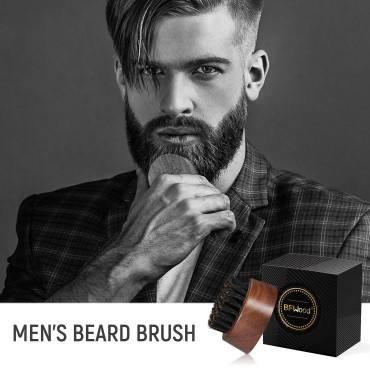 BFWood Beard Brush for Men - Boar Bristles Small and Round - Black Walnut Wood