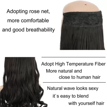 GIRLSHOW Hair Extensions with Invisible Wire Transparent Headband Synthetic 20 Inch 4.4 Oz Wavy Curly Adjustable Size No Clip Hairpieces for Women (Black Ombre Dimgray -#292, 20 Inch)
