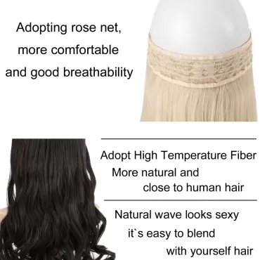 GIRLSHOW Hair Extensions with Invisible Wire Transparent Headband Synthetic 20 Inch 4.4 Oz Wavy Curly Adjustable Size No Clip Hairpieces for Women (Bleach Blonde -#31, 20 Inch)
