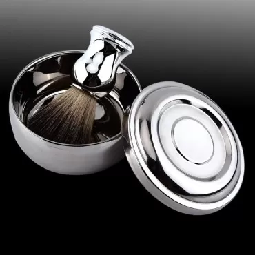 Rotekt Men's Beard Shaving Set, Alloy Shaving Soap Mug Bowl With Lid + Silver Handle Faux Badger Hair Brush Men Shave Tool Kit, Mens Shaving Kit