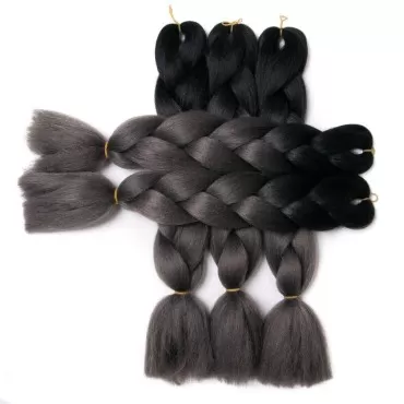 Lady Corner Ombre Braiding Hair 24inch Jumbo Braids High Temperature Fiber Synthetic Hair Extension 5pcs/Lot 100g/pc for Twist Braiding Hair (24inch(Pack of 5), Black-Silver grey)