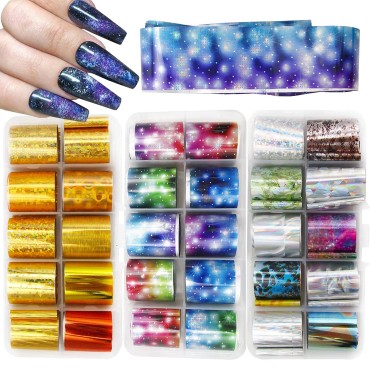 30 Sheet Holographic Transfer Nail Foil Stickers S...