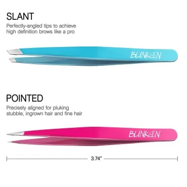 Tweezers for Eyebrows,Blinkeen 2 Pack Tweezer Set,Precision Tweezers for Ingrown Hair/blackhead/craf/splinter,Professional Eyebrow Tweezers.