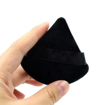 luzen 6Pcs Triangle Cosmetic Powder Puffs Pure Cotton Triangle Wedge Shape Designed with Strap for Contouring, Under Eyes and Corners Cosmetic Tool for Makeup Face Powder, Black