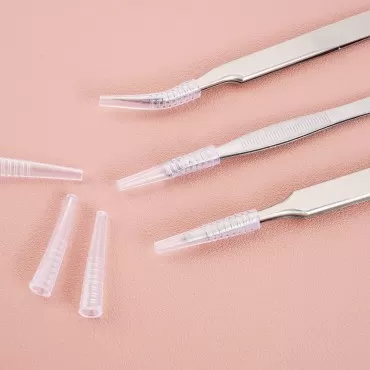 FVVMEED 30 Pieces Tweezer Covers Grafting Eyelashes Tips Covers Transparent Plastic Protective Case to Protect Stainless Steel Straight Elbow Tweezers Cleaning Non-slip Eyelashes Auxiliary Tools