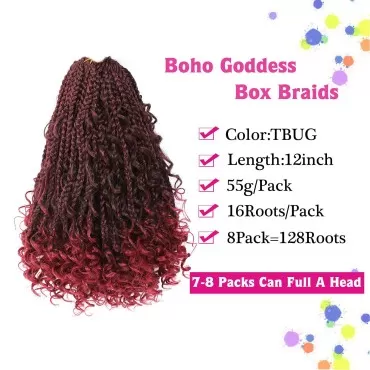 12inch Goddess Box Braids Crochet Hair Bob Goddess...