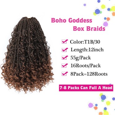 12inch Goddess Box Braids Crochet Hair Bob Goddess...