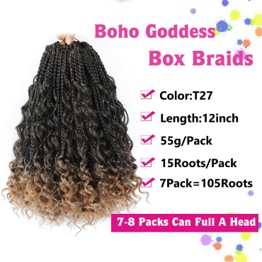 12inch Goddess Box Braids Crochet Hair Bob Goddess...