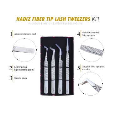 Fiber Tip Lash Tweezers Set Of 4 Eyelash Extension...