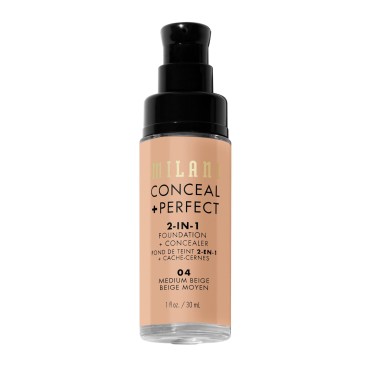 Milani Conceal + Perfect 2-in-1 Foundation + Concealer - Medium Beige (1 Fl. Oz.) Cruelty-Free Liquid Foundation - Cover Under-Eye Circles, Blemishes & Skin Discoloration for a Flawless Complexion