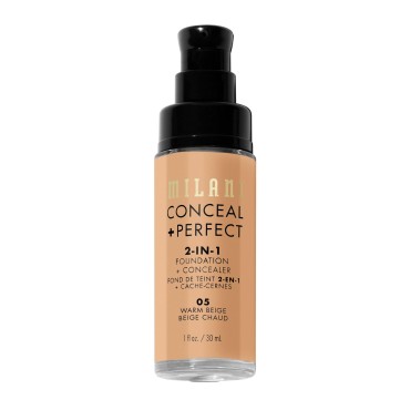 Milani Conceal + Perfect 2-in-1 Foundation + Concealer - Warm Beige (1 Fl. Oz.) Cruelty-Free Liquid Foundation - Cover Under-Eye Circles, Blemishes & Skin Discoloration for a Flawless Complexion